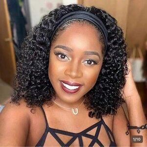 Black Curly Headband Wig